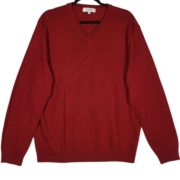 Turnbury Merino Wool Sweater Men's Large Red V Neck Warm Cabincore Preppy - Picture 1 of 5